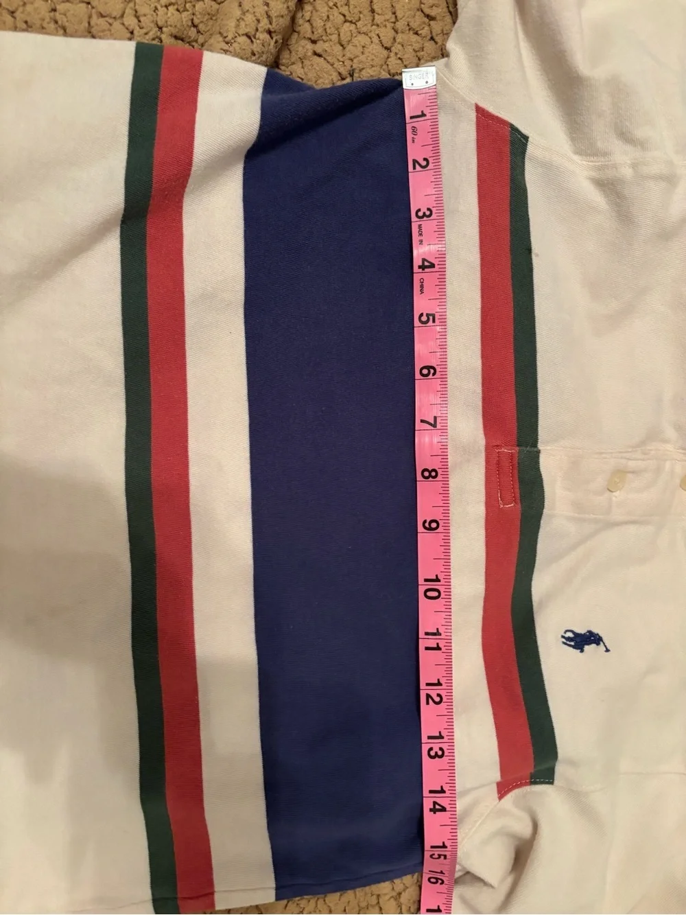 Ralph Lauren Boys Polo Cream Long Sleeve Henley with Red, Green & Blue Stripes S